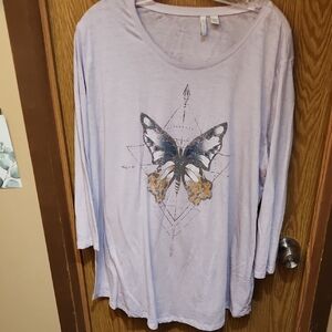Purple Graphic Oversized 3/4 Sleeve T-Shirt